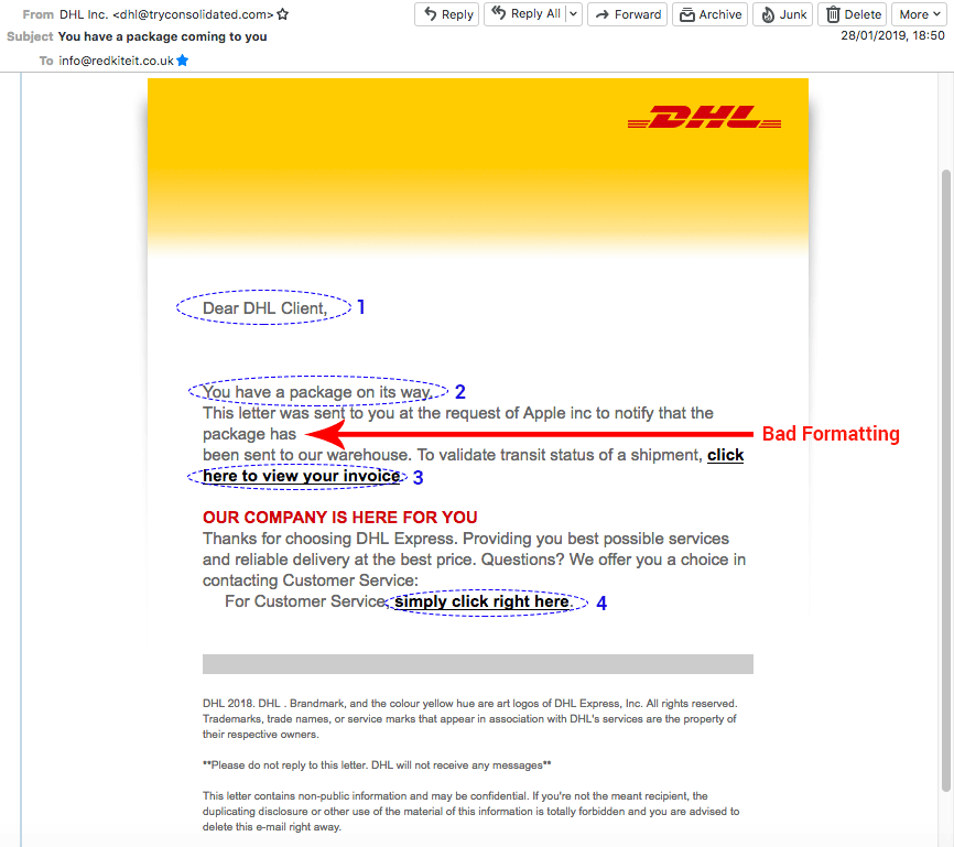 Phishing example email